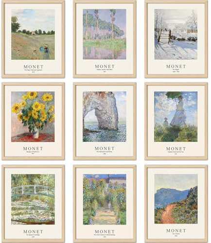 TRAMIN 9Pcs Monet Poster, Monet Wall Art, Monet Artwork for Walls, Claude Famous Art Prints Posters, Water Lilies Monet Prints, Claude Oil Classic Paintings Fine Art Vintage Pictures (8x10 UNFRAMED)
