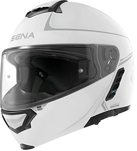 Sena Bluetooth Klapphelm Impulse mit Sound by Harman Kardon, Sonnenblende und integriertem Mesh Intercom-System / MP3 / Sprachwahl (Weiß, S)