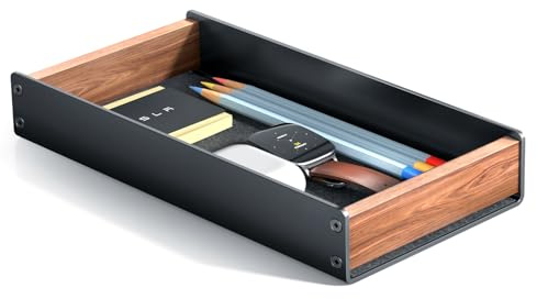 UPERGO Walnut & Aluminum Desk Drawer Organizer, Valet Tray Catchall for Men