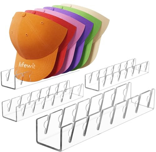 Lifewit Cap Halter, 4 Stück Kunststoff Kappen Organizer, Cap Aufbewahrung Fasst 28 Hüte, Desktop Cap Halterung, Kappenhalter für Schlafzimmer, Kleiderschränke, Kommoden und Wände, Transparente