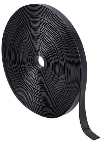 HOBBIESAY Bandes de Cuir de 10mm de Large avec Coutures Cordon Plat en Similicuir Noir Double Face pour Projets D'Artisanat de Bricolage de Vêtements de Ceintures de Porte Clés D'Emballage