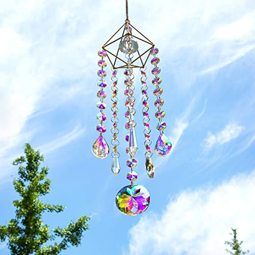 HDCRYSTALGIFTS Sonnenfänger für Fenster, Kristall-Sonnenfänger, Glasanhänger, Prisma, Regenbogenmacher, Windspiel, hängende Ornament für Innen- und Außenbereich, Gartendekorationen
