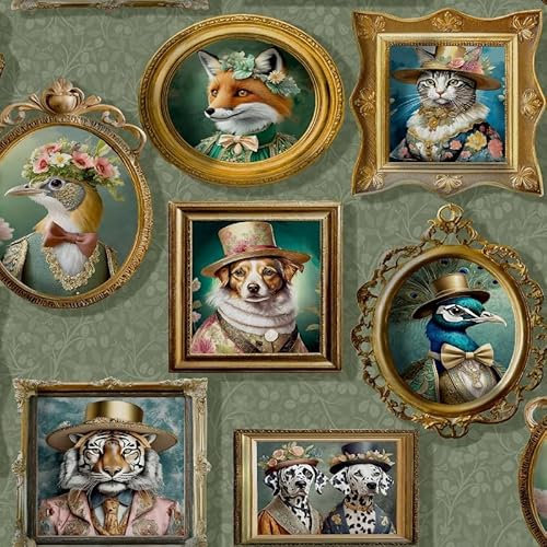 SOPHIE LAURENCE Regal Beasts Wallpaper for Bedroom Decor, Victorian Animals in Picture Frames Wallpaper, Wall Paper Paste for Living Room Decor,10m Wall Paper Roll for Interior Design