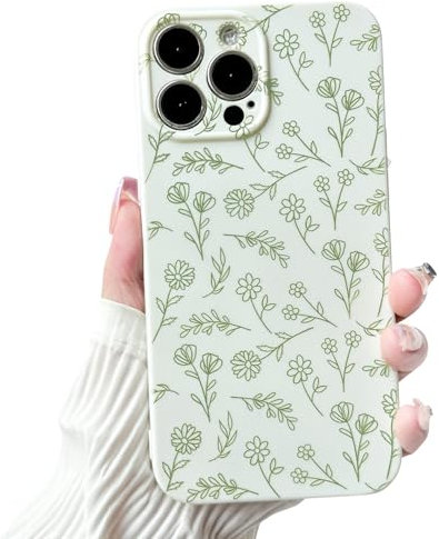 NITITOP Compatible with iPhone 15 Pro Case Cute for Women Girl Vintage Flower Floral Leaves Pattern Trendy Slim Fit TPU Silicone Shockproof Girly Fashion Protective Phone - Green