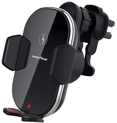 Goodyear Caricatore Wireless Auto Motorizzato, Supporto Cellulare con Sensore Infrarossi, Ricarica Rapida 15W, Bocchette Aria, Apertura Automatica Touch, Cavo USB-C Incluso, Adatto fino a 6.7 92mm
