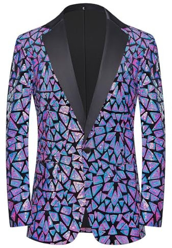 Herren-Jacke mit Pailletten, glitzernd, glänzend, Blumenmuster, stilvolle Anzugjacke für Hochzeit, Bankett, Abschlussball, Anzüge für Männer (Dunkelblau, L), dunkelblau, L