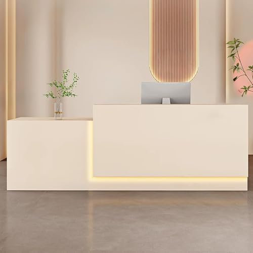 GUAWJRZDP Moderner Empfangstheke, Empfangstresen, Thekentisch, Büro-Messetheke, Kassentheke Mit Abschließbarer Schublade, Rechts Hoch(Beige,140cm/55.1in)