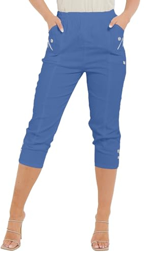 Women Cherry Berry Capri 3/4 Trousers, Ladies Elasticated Cotton Stretch Cropped Bottom Pants Plus Size 10-24