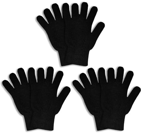GLEDLOVES 3 Pairs Winter Magic Gloves Adults Warm Stretchy Unisex Black Men Women Teens Magic Knit Gloves- One Size Fits Most