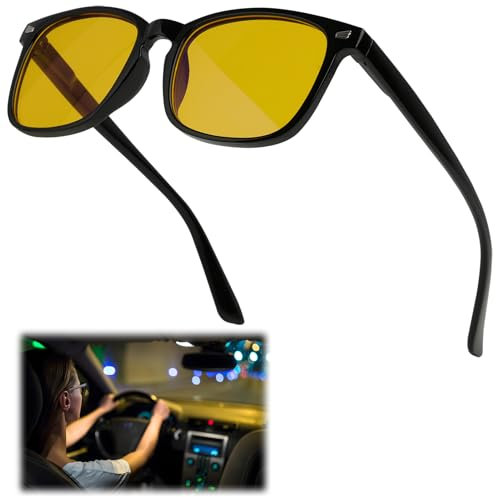 eModwey Nachtsichtbrille zum Autofahren für Herren und Damen - Gelbe Gläser zur Blendreduzierung, Verbesserte Sicht bei Nacht und Schlechten Lichtverhältnissen, Komfortabler Sitz