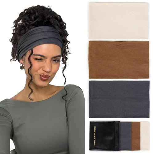 BelleVive 3er-Pack breite Stirnbänder für Damen, rutschfeste, Dicke, elastische Haarbänder im Boho-Stil, Dehnbare Schweiß-Stirnbänder für Training und Laufen, Haar-Accessoires, Farbe 3