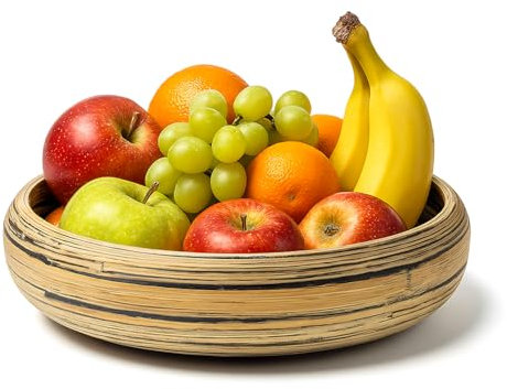 Jungle Culture® Large Bamboo Fruit Bowl 30cm – Natural Wooden Salad Serving Bowl – Sustainable Homeware – for Kitchen Worktop or Dining Table – Handcrafted Salad Bowl in Dark Wood – Summer BBQ