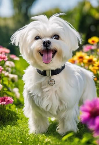 1000 Pieces Puzzles for Adults - Maltese Dog in Garden Funny Challenging Jigsaw Puzzle Perfect for Game Nights
