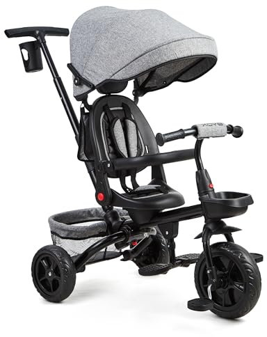 Dreirad 6 In 1 Kinderdreirad,Kinderfahrrad Mit Schubstange Baby Dreirad 9 Monate Bis 5 Jahre Umkehrbarem Sitz360°Grad Drehbar Ausklappbarem Verdeck Mit Sonnenschutz, Kinderwagen Faltbar,Babyfahrrad
