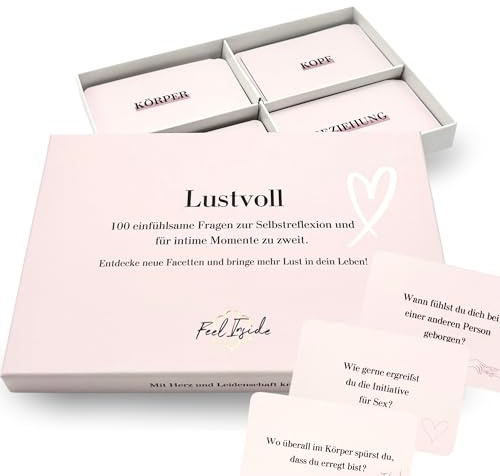 Feel Inside Lustvoll Fragekarten - 100 Fragen für Paare & zur Selbstreflexion – Für ehrliche Gespräche über Sex, Intimität & Nähe - Geschenkidee Valentinstag & Hochzeitstag