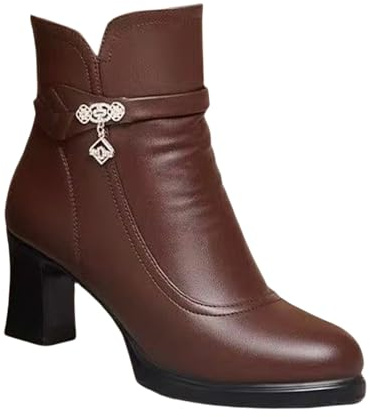 HOOUDO Stivali Texani Donna,Stivali Estivi Donna con Tacco Alto Stivaletti Pelle Vera Eleganti Stivaletti Scarpe Comode Estive Texani Scarpe