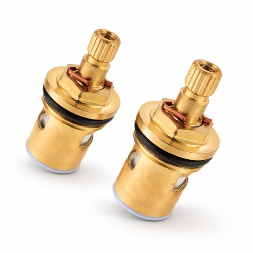 2x Ventiloberteil für Eckventil aus massivem Messing mit langlebiger Keramikschiebe – ideal als Ersatz für Bad- und Küchenarmaturen, Warm- & Kaltwasser, 1/2″ Außengewinde, einfache Montage und wassers