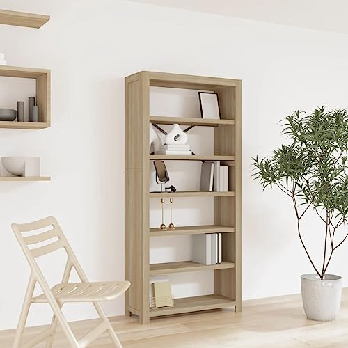 LoogCape Bücherregal 6 Böden 80x30x170 cm Massivholz Akazie, Gebürstete Oberfläche, Robustes Standregal für Wohnzimmer, Büro, Schlafzimmer