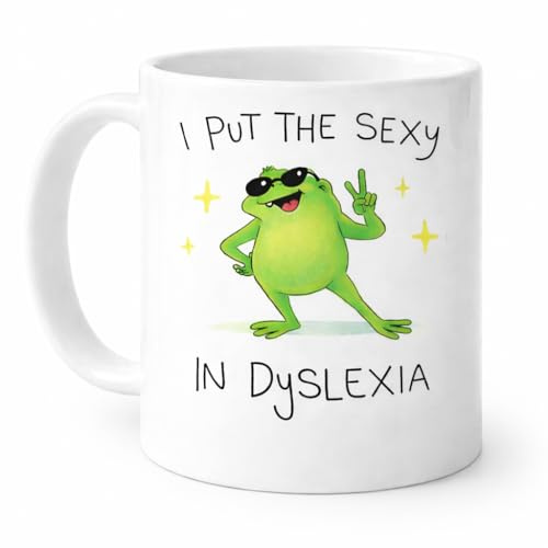 Brew Crew Gifts Funny Frog Mug, I Put The Sexy in Dyslexia, White Ceramic, Dishwasher Safe, Microwave Safe
