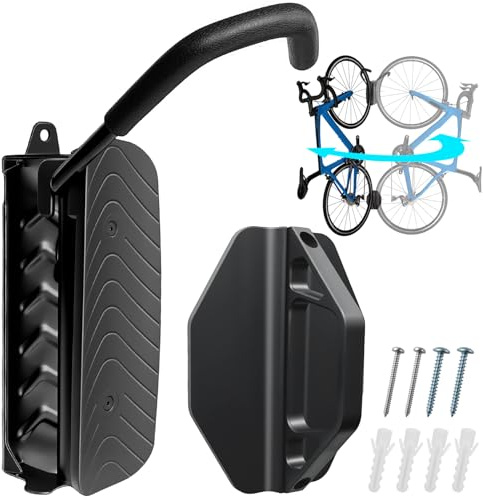 Support Vélo Mural Pivotant, Porte Vélo Mural pour Garage, Crochet Accroche Vélo Mural Robuste 30kg, Gain de Place, Facile à Installer – VTT, Vélo de Route et Ville