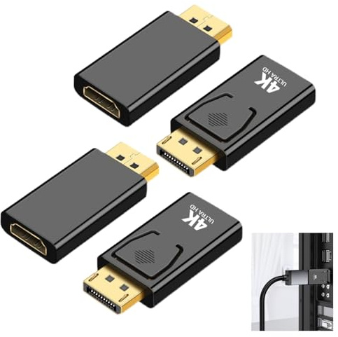 FinalCool 4 pezzi Adattatore DisplayPort a HDMI 4K, 4K@60Hz DP a HDMI Convertitore, DP Maschio a HDMI Femmina Adattatore per TV Proiettore, Monitor, Laptop, AMD, GPU, HDTV, Nero
