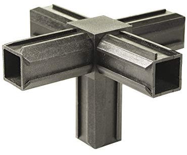 Alberts 426408 Connettore XD per tubi quadrati, traversa e un'uscita ad angolo retto aggiuntiva, plastica, nera, 20 x 20 x 1,5 mm