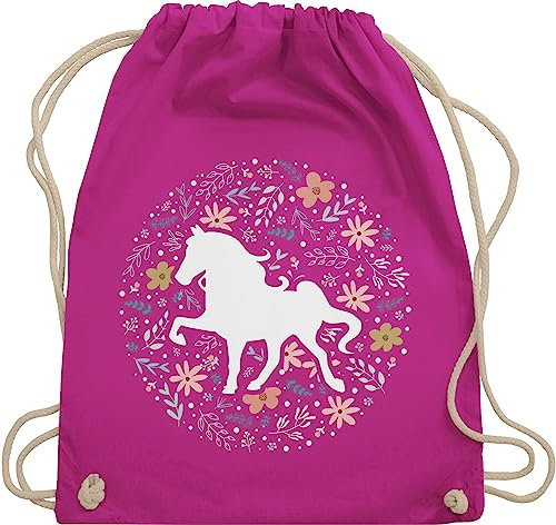 Turnbeutel Rucksack - Pferde - Taschen - Pferd mit Blumen - Unisize - Fuchsia - beutel reitrucksack für reiter pferdespruch animal print beutelrucksäcke ridebag reit sprüche islandpferde gymsack