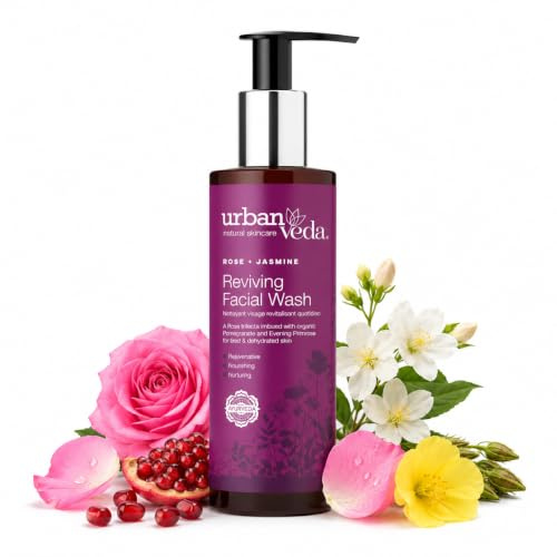 Urban Veda Reviving Anti Aging Face Wash | For Mature, Tired & Wrinkled Skin | Contains Organic Rose water & Jasmine oil | Rose Flower Oil and Arjuna Extract | Simple Face Wash Women and Men |150ml