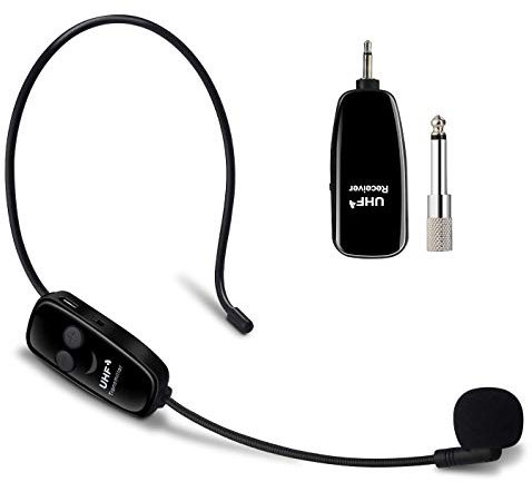PELLOR UHF Microfono Archetto Wireless, Wireless Microphone 2 in 1 per Amplificatore Vocale, Professionale 50m di Trasmissione Auricolare e Palmare Ideale per Guida Turistica Performance Discorso