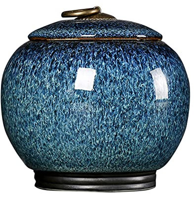 Simanli Tea Canister Ceramic Caddy Vintage Tea Coffee Sugar Canister Jar Traditional Tea Caddy Sealed Lids for Home Kitchen Decoration(Blue)