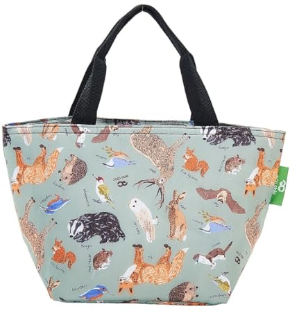 ECO CHIC leichte faltbare Lunchtasche | Wasserabweisende, isolierte Kühltasche für Arbeit/Picknicks/Wandern/Camping-Grillabende (Waldtiere Olivgrüne)