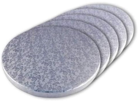 Jacobi Decor Cake Company Tortenplatte rund 500 mm Ø | 5 Stück, 10mm dick | Cake Board rund | auch für dicke und mehrstöckige Torten | hochwertige silber Alukaschierung