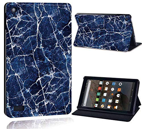 FINDING CASE Fit Amazon Fire 7 (9th Gen 2019) Tablet - Printed PU Flip Leather Smart Lightweight Shell Stand Cover Case for Fire 7 (9th Gen 2019) (Fire 7 (9th Gen 2019), white vein in blue marble)