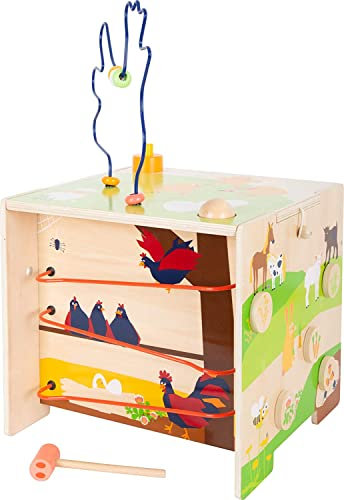 small foot Motorikwürfel Landleben aus Holz mit Motorikschleife, Formsteck- und Farbsortierspiel uvm., ab 1 Jahr, 11733