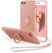 UEEBAI Case for iPhone 7 Plus iPhone 8 Plus, Ultra Slim TPU Shockproof Case Liquid Silicone Case Rotatable Ring Holder Kickstand with Magnetic Car Mount Gel Rubber Cover Wrist Strap - Pink