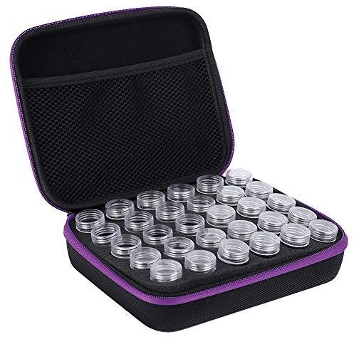 Raguso Nylon Diamond Painting Aufbewahrungskoffer Diamond Stickbox Art Craft Orgainzer mit 30 Steckplätzen für Schmuckringe Perlen(Purple)
