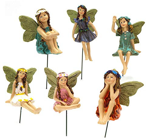 WANGQI 6 Stück Fairy Garden Miniatur Feen-Figuren, Elfen Figur Flower Fairies Statue Harz-fee Garten-Verzierungen Gartenstecker Gartenfiguren Aus Harz for Outdoor-deko Mini Feen