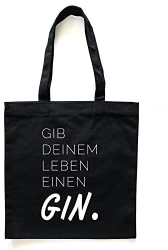 Donari® Baumwolltasche Schwarz mit Spruch - Jutebeutel Einkaufen - Stoffbeutel für Lebensmittel aus 100% Baumwolle - Stofftasche nachhaltig Bedruckt für den Einkauf (Gin)