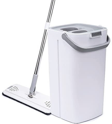 FURUIWUFENG mop Hand-washing and Self-wetting Cleaning System Dry Cleaning Mop Cloth Belt Bucket Microfiber Mop Floor Tool Flat Mop window cleaning kit (Color : 1 mop with 2 cloth-L)