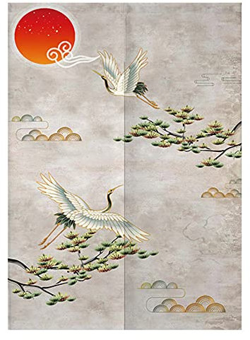Oduo Japanischer Noren Lang Vorhang Türvorhang, Gardinen Tür Vorhang Tapisseri Baumwolle Leinen kurz Vorhänge Restaurant Küche Türvorhänge, Alter Chinesischer Stil (rote Sonne,85x150cm)