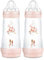 MAM Easy Start Set of 2 Anti-Colic Self-Sterilizing Bottles with Teat Size 3, 4+ Months, 320 ml, Pink