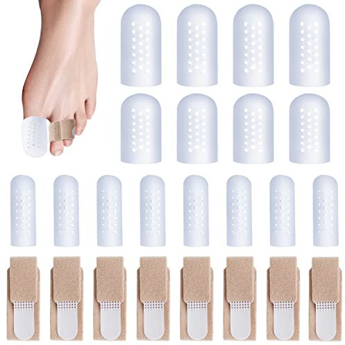 16PCS Toe Protectors with 8PCS Hammer Toe Straightener, Breathable Gel Toe Caps, Silicone Toe Covers Toe Sleeves with Holes for Cushion Toe and Provide Pain Relief from Corns, Blisters Toenails