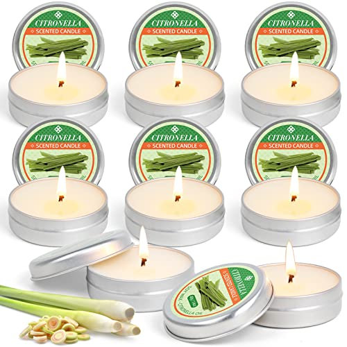 Citronella Kerzen für Outdoor Indoor, Tragbares Sojawachs Duftkerzen, Zitronengras Kerzen in Dose, Ideal für Garten, Terrasse, Camping, Geschenkset für Muttertag, Weihnachten, Geburtstag, 8 Stück