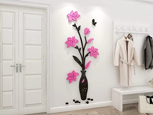 3D Blumen Wandaufkleber Vase Spiegel DIY Wandtattoo Art Bunt Wohnkultur Selbstklebende Aufkleber für Wohnzimmer Schlafzimmer Kinderzimmer Kreative Romantische Deko Flur Mural-E