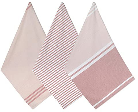 Folkulture Pink Kitchen Towels with Hanging Loop, Dish Towels for Kitchen Décor, Kitchen Hand Towels or Tea Towels for Kitchen, Farmhouse or Boho Kitchen Towels, 20 x 28, Set of 3