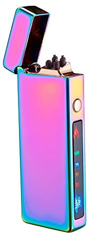 Elektrisches Feuerzeug Geschenk, Batterieanzeige USB-Feuerzeug Plasma Wiederaufladbare Winddicht & Flamme, Dual Bogen mit Batterieanzeige für Kerzen/Grill (Regenbogen)
