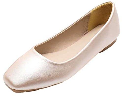 ANUFER Donne Ballerine Punta Squadrata Pelle in Microfibra Senza Allacciatura Scarpe con Décolleté Rosa Opaco SN0707127 EU38