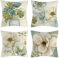 OCEUMACO Leinen Kissenbezug 50x50 Türkis Muster Kissenhülle 4er Set Quadratisch Dekokissen Sofakissen Bezug für Couch Beige Grün Blumen Kissen Kissenbezüge Deko Zierkissen Couchkissen Outdoor