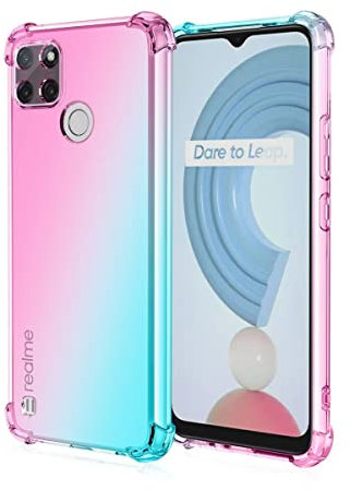 WILLIS Funda para Realme C21Y / Realme C25Y, Carcasa Protectora de Color Degradado Transparente, 6.5 Case para Teléfono Anticaída y Antiarañazos Rosado Verde
