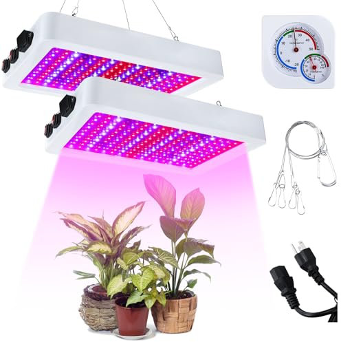 2 Pack 1000w LED Grow Lights for Indoor Plants Full Spectrum, Plant Growing Lamps with Veg & Bloom & Veg-bloom 3 Modes, Daisy Chain and Temperature Hygrometer for Indoor Grow Tent Plant Veg and Flower
